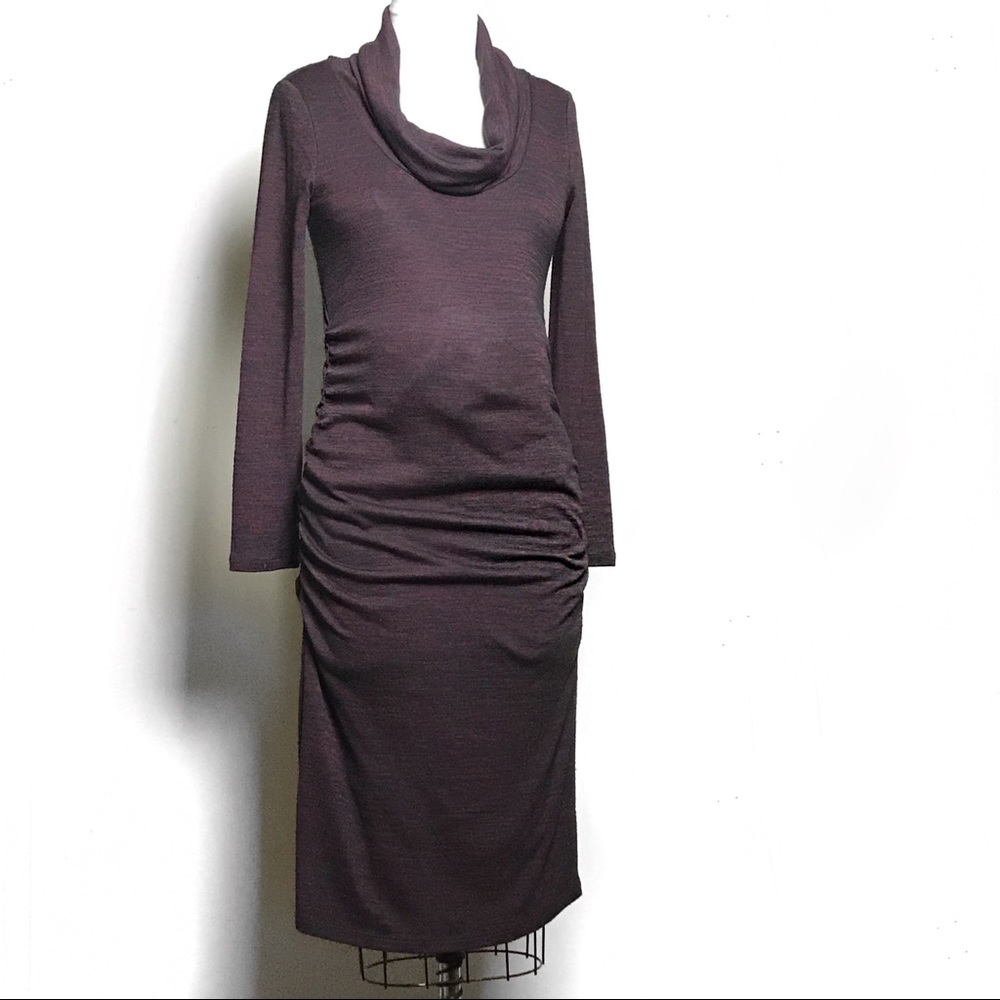 Stork Baby Stretch Knit Cowl Neck Maternity Dress